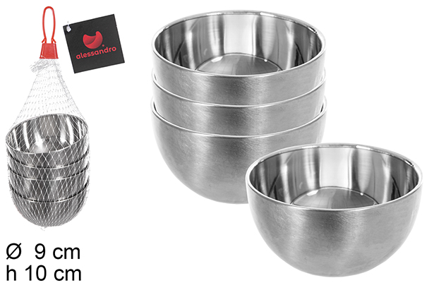 Pack 4 mini stainless steel bowls 9 cm