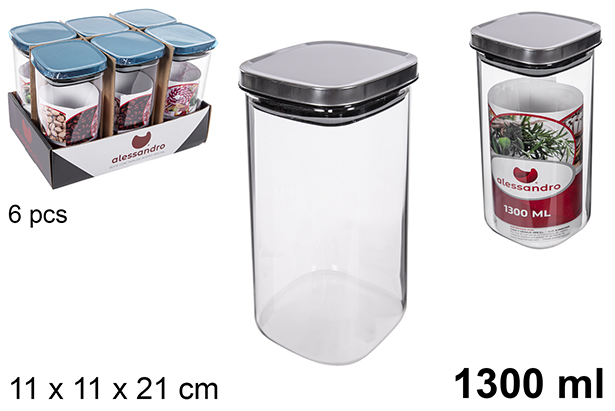 Bote borosilicato cuadrado tapa acero 1.300 ml