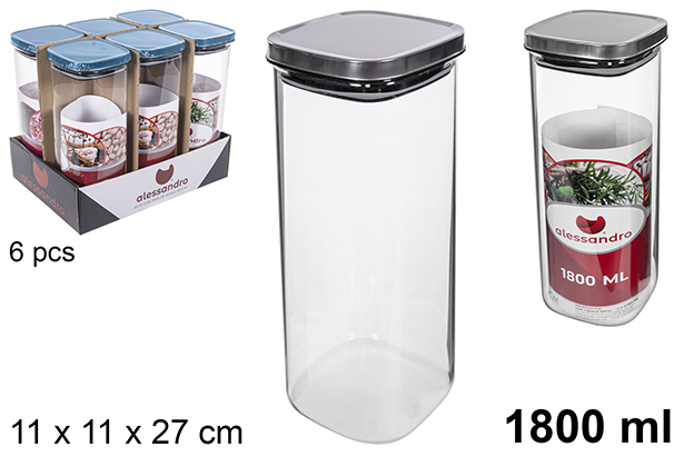 Squared borosilicate jar with steel lid 1.800 ml