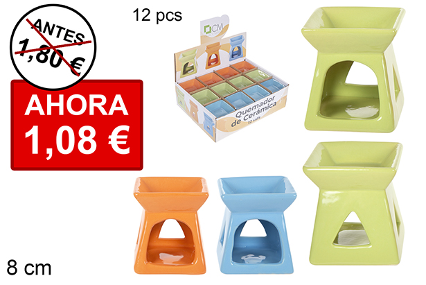 [114719] Squared ceramic burner assorted colors 8 cm