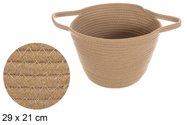 Round cotton rope basket with natural handles 29x21 cm