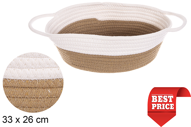 Panier ovale en corde de coton avec anses blanc/naturel 33x26 cm