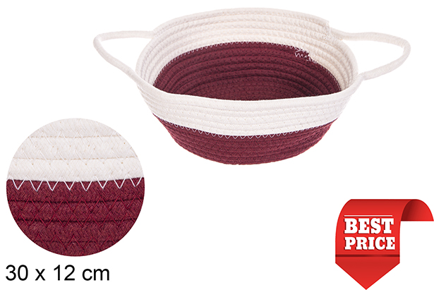 Cesta redonda cuerda algodón con asas blanco/cobre 30x12 cm