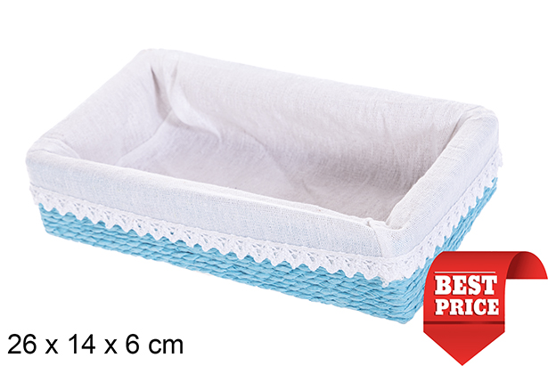 MDF box with paper rope lined with blue lace 26x14 cm