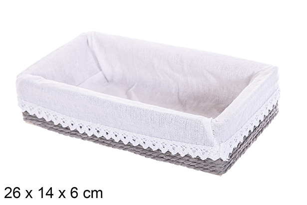 Caixa MDF com corda de papel forrada com renda cinza 26x14 cm