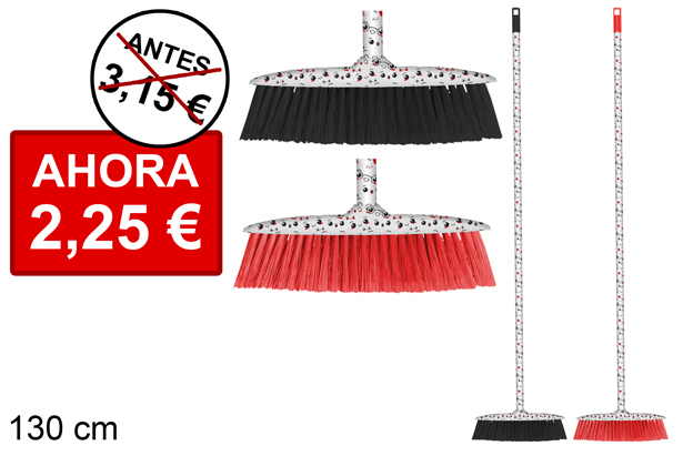 Oval broom with stick decorated with faces 130 cm