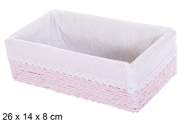 Boîte MDF avec corde en papier doublée de dentelle rose 26x14 cm