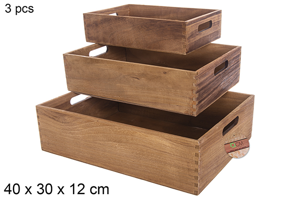 Pack 3 caixas em madeira de mogno 40x30x12 cm