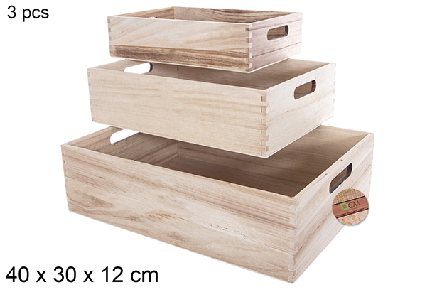 Pack 3 cassette in legno naturale 40x30x12 cm