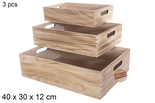 Pack 3 scatole vintage in legno 40x30x12 cm