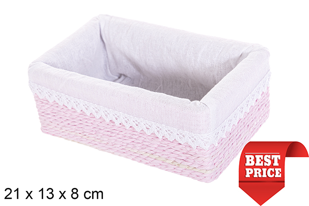 Scatola MDF con corda di carta rivestita in pizzo rosa 21x13 cm