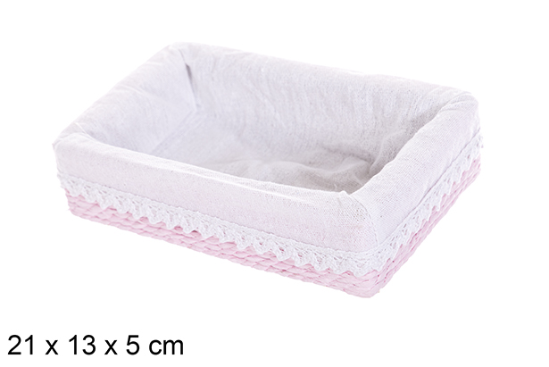 Caja MDF cuerda papel forrada con encaje color rosa 21x13 cm