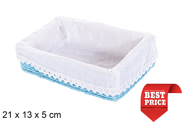 Scatola MDF con corda di carta rivestita in pizzo blu 21x13 cm