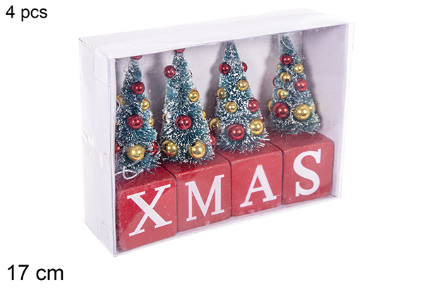 [114891] Pack 4 arvores de natal XMAS vermelho 17 cm