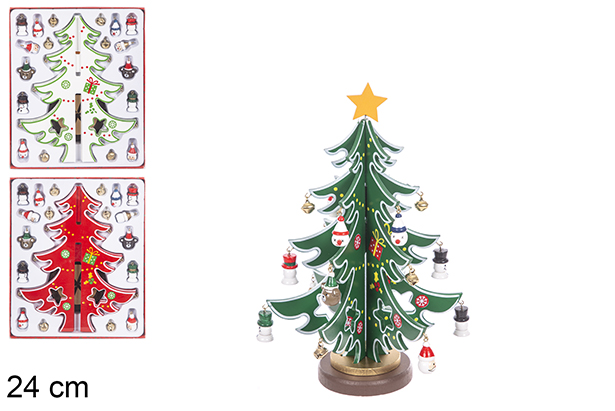 Árvore de Natal em madeira decorada com cores sortidas 24 cm