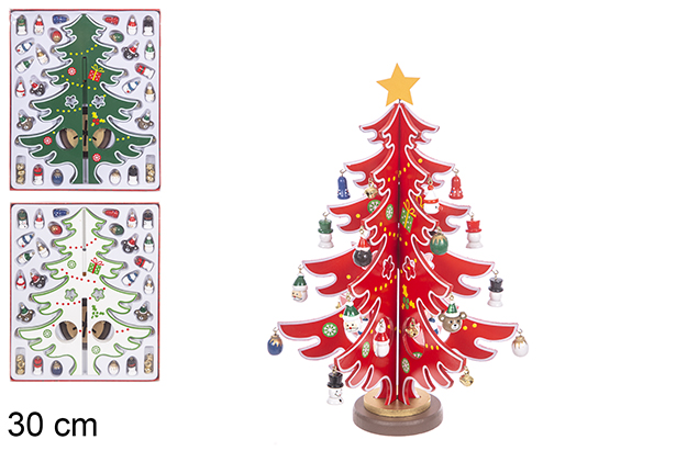Árbol Navidad de madera decorado color surtido 30 cm