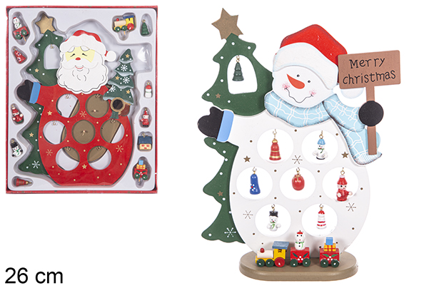 Papa Noel/muñeco de nieve de madera con 7 figuras decoración surtida 26 cm