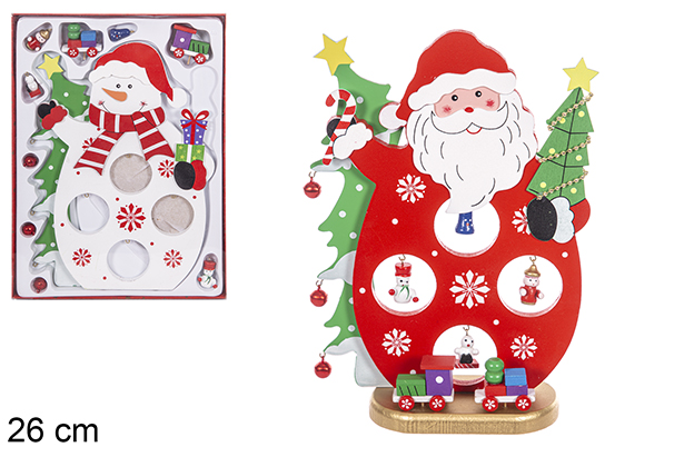 Wooden Santa/Snowman with 4 decorated figures 26 cm