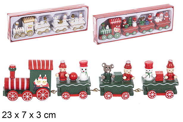 Train de Noël en bois couleurs assorties 23x7 cm