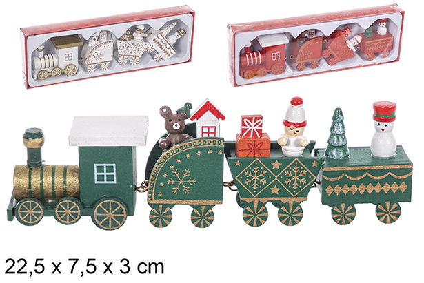 [114903] Train de Noël en bois couleurs assorties 22,5x7,5x3 cm