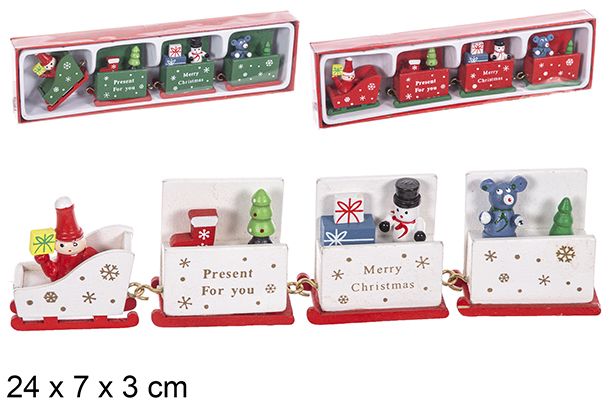 [114908] Train de Noël en bois couleurs assorties 24x7x3 cm