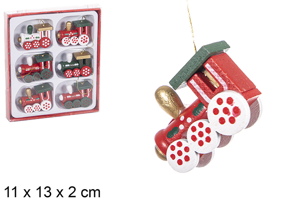 [114920] Pack 6 mini tren de madera navideño color surtido 11x13 cm