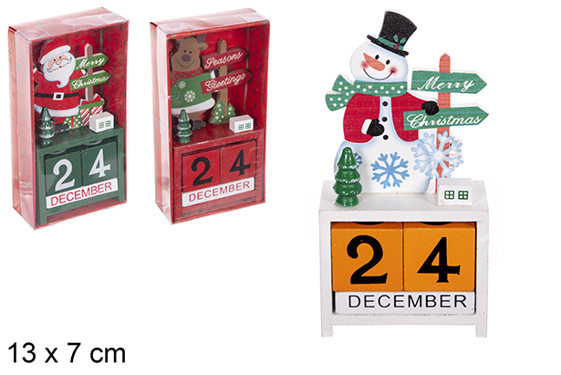 Papa Noel/reno/muñeco nieve de madera decorado Navidad color surtido 13x7 cm