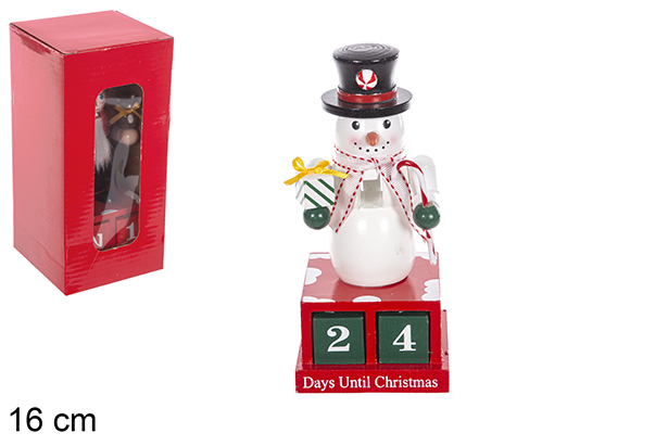 Bonhomme de neige décoré de Noël avec numéro en bois 16 cm