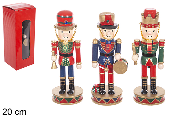 Wooden Christmas nutcracker assorted color 3 models 20 cm
