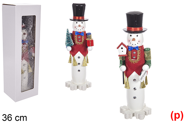 [114935] Casse-Noisette en bois bonhomme de neige décoré Noël modèle assorti 36 cm