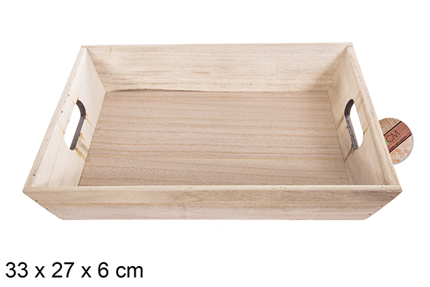 Natural rectangular wooden box 33x27x6 cm