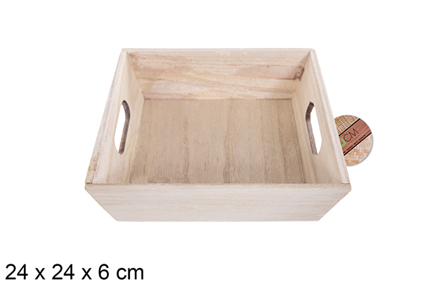 Coffret carré en bois naturel 24 cm