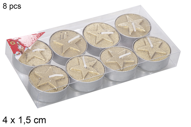 Pack 8 candele dorate decorate stella 4x1,5 cm