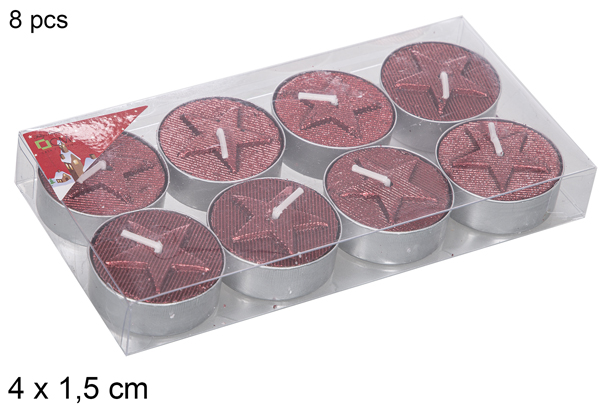 Pack 8 candele rosse decorate stella 4x1,5 cm
