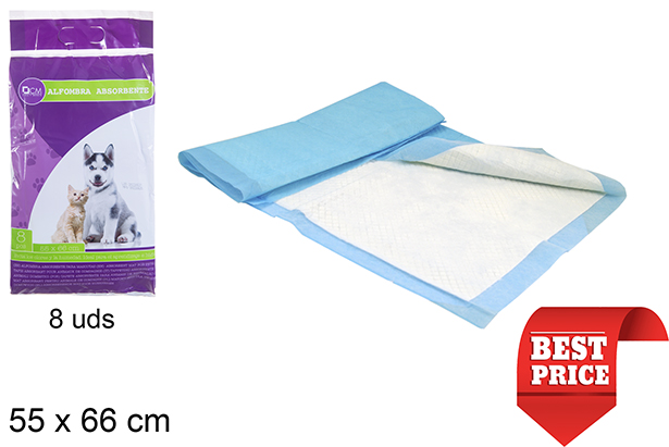[114999] Pack 8 unidades de tapete absorvente para animais de estimação bolsa 55x66 cm
