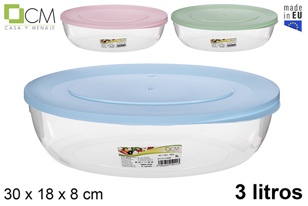 Fiambrera oval tapa colores pastel 3 l.