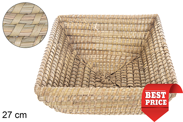 [115018] Cestino quadrato seagrass cucito a palma 27 cm