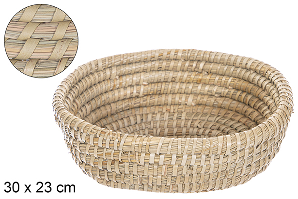 Panier ovale seagrass cousu palmier 30x23 cm