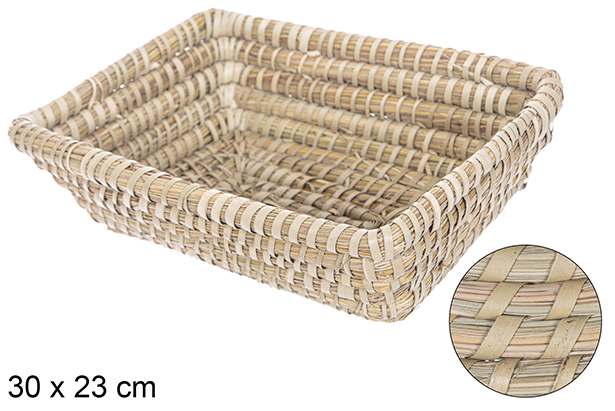 Panier rectangulaire seagrass cousu palmier 30x23 cm