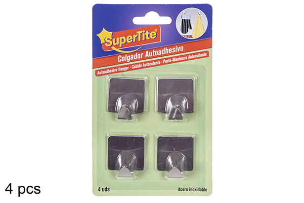 Pack 4 cabides autoadesivos quadrados de aço