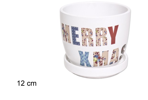 Macetero cerámica blanco Merry Xmas 12 cm