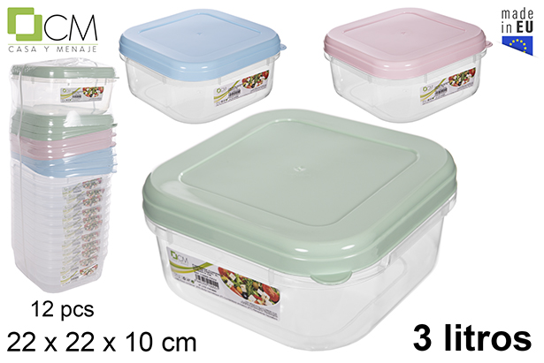 Squared lunch box with pastel colors lid 3 l.