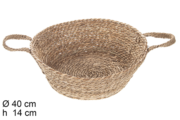 Cesto redondo de ervas marinhas com alças naturais 40x14 cm