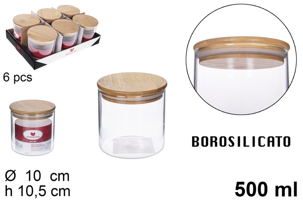 Bote borosilicato tapa bambú 500 ml
