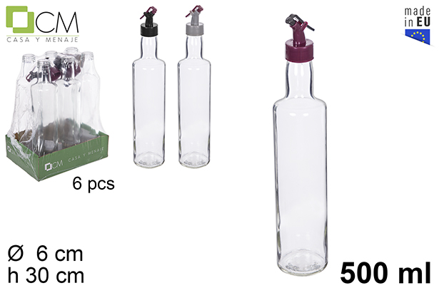 Distributeur huile/vinaigre verre rond dórica bouchon anti-goutte 500 ml