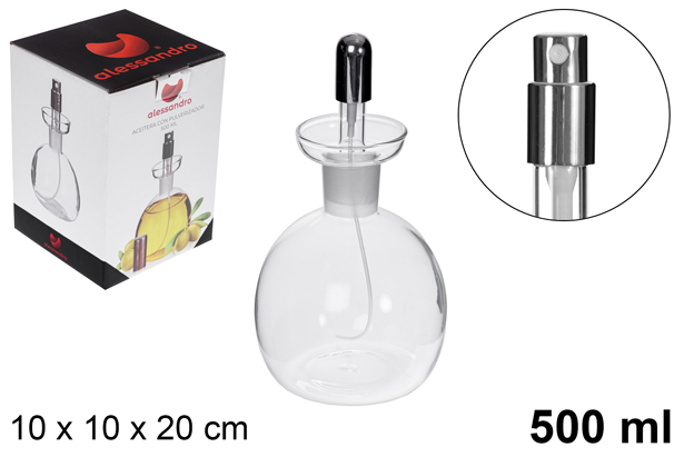 Oliera tonda in vetro con tappo a spruzzo 500 ml