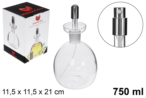Aceitera cristal redonda con tapón pulverizador 750 ml 