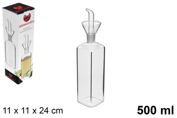 Oliera quadrata in vetro con dosatore antigoccia 500 ml