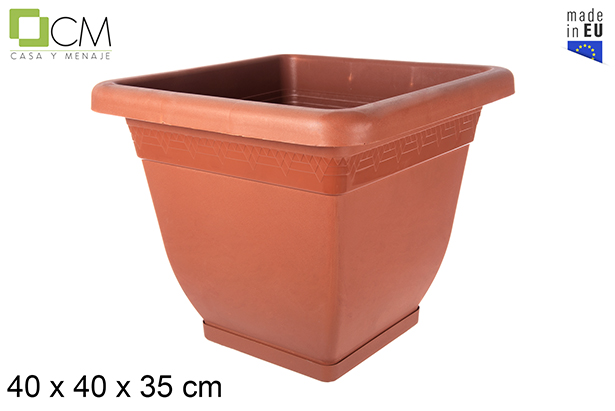 Square plastic pot with plate 40x35 cm