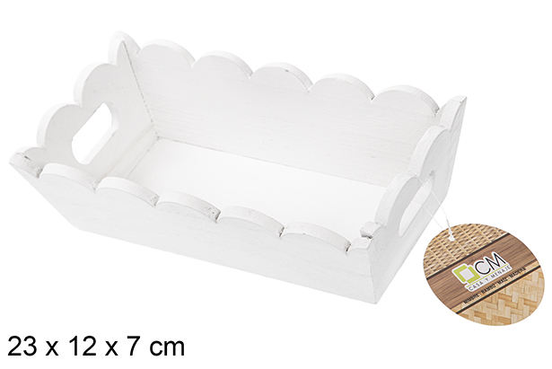 Caja madera ondulada rectangular blanca 23x12 cm